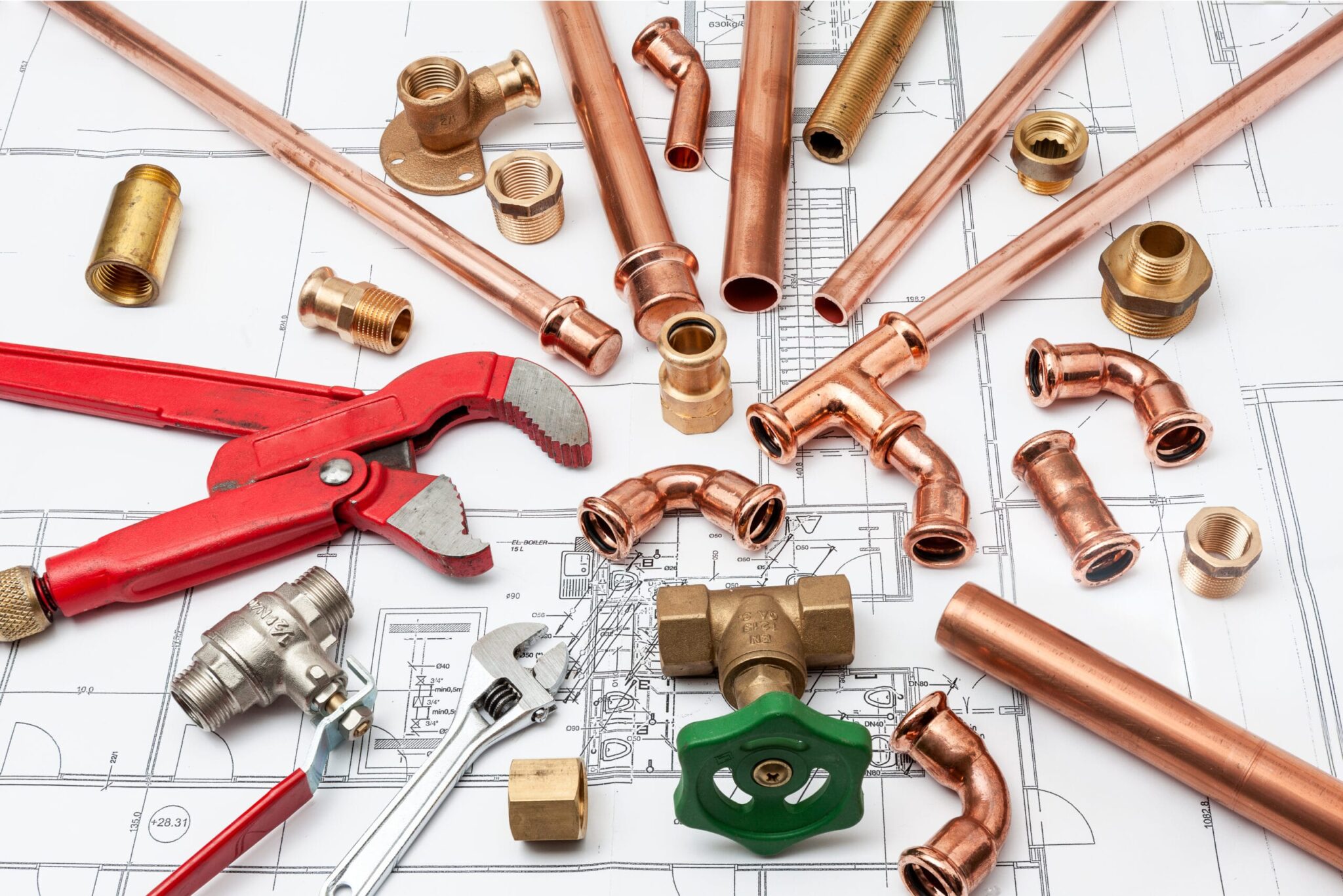 Copper pipes, fittings, valves, and plumbing tools in Coral Springs