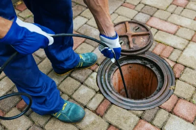 Plumber cleaning an outdoor sewer drain in Coral Springs